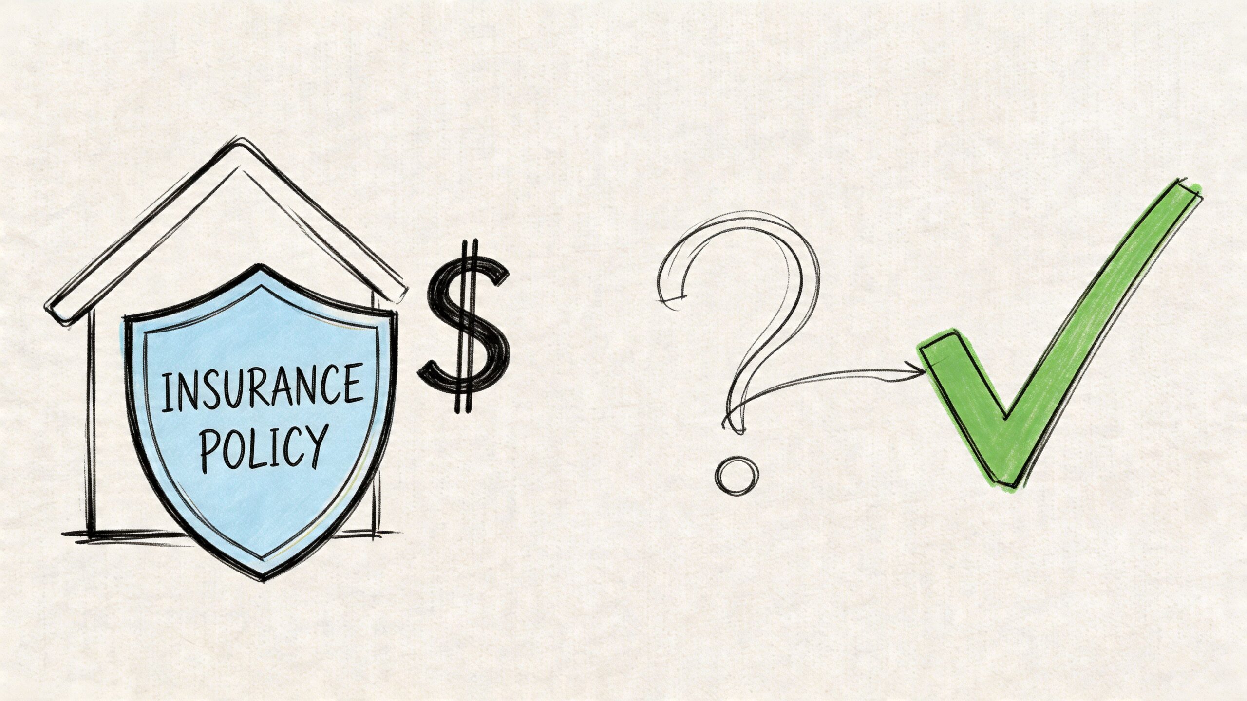 A conceptual sketch illustrating the cost and verification process involved in an insurance policy for a house.