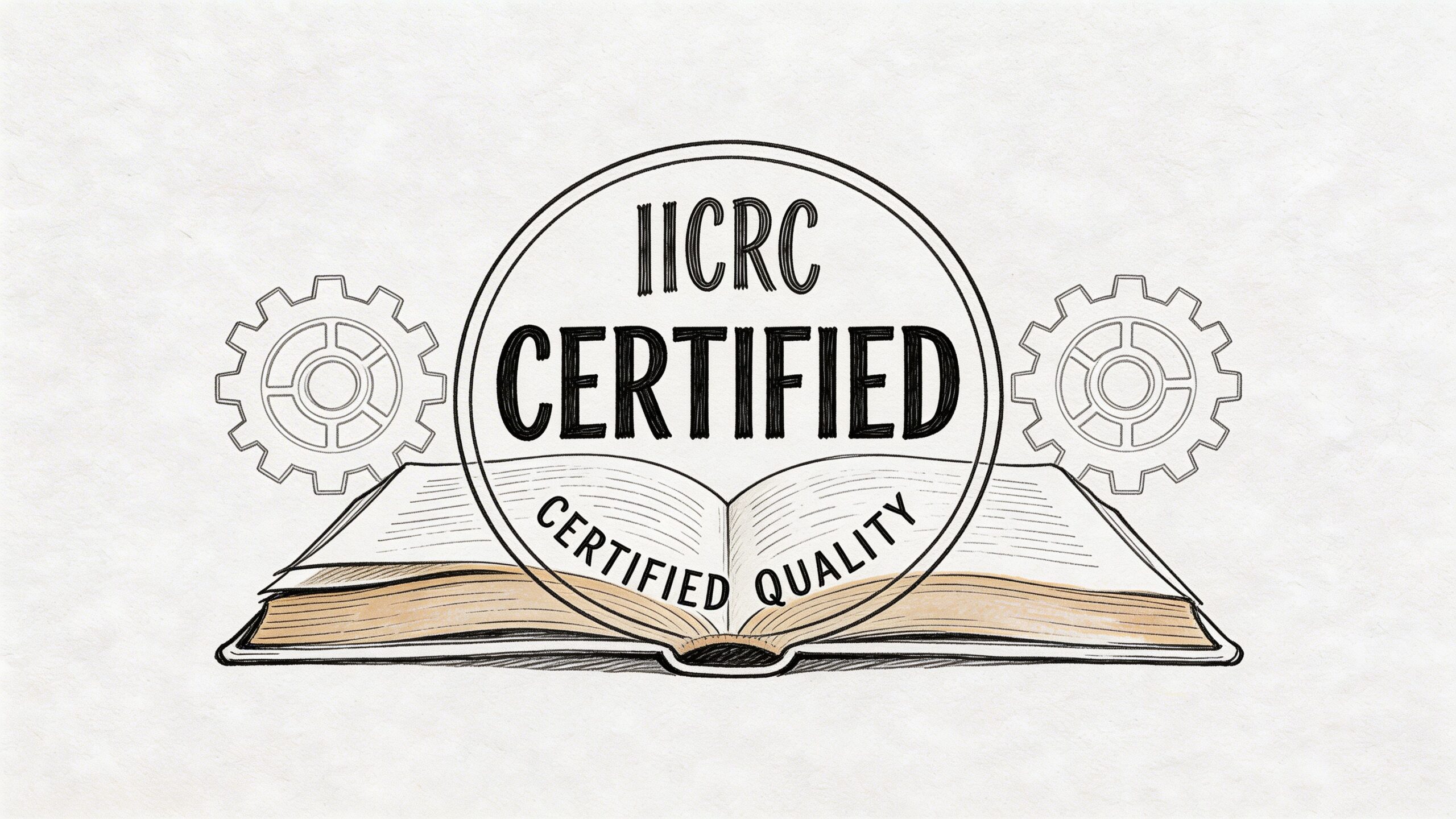 An IICRC certified seal displayed above an open book, symbolizing expertise in professional restoration services and quality.