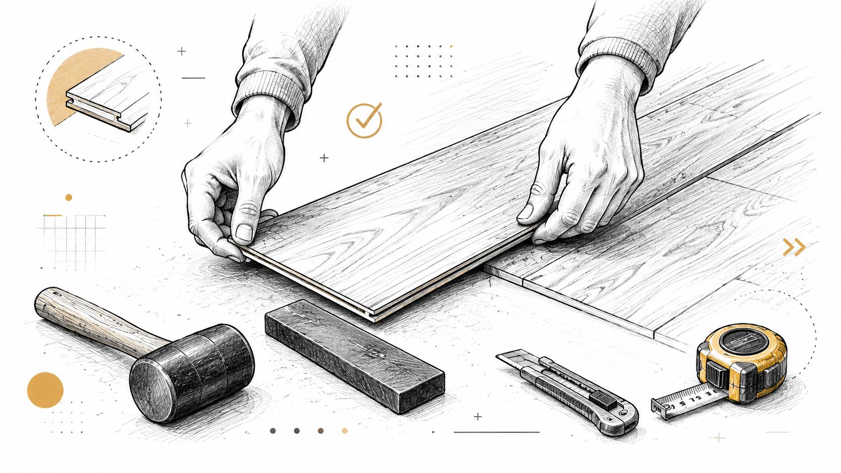 A professional installer carefully placing a vinyl flooring plank during a home renovation project.