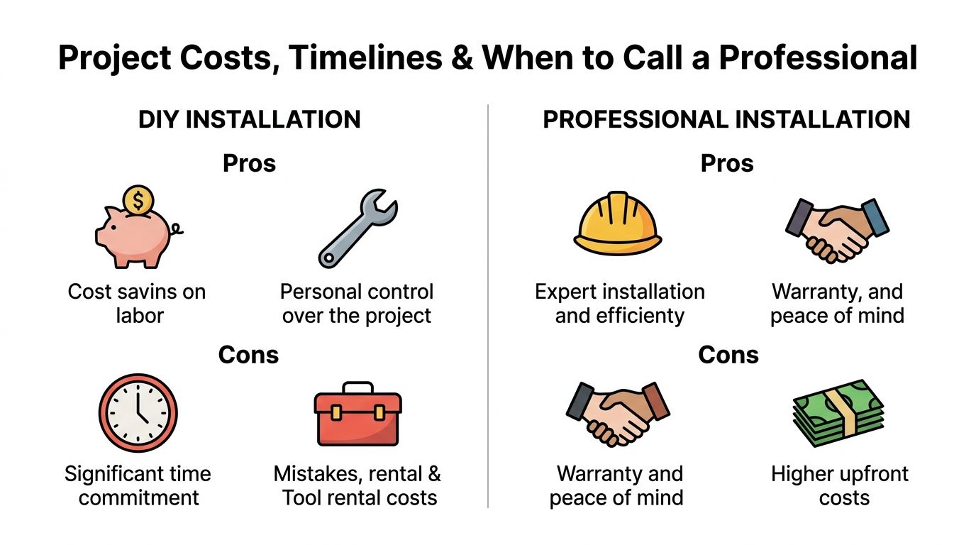 A comparison chart outlining the pros and cons of DIY installation versus professional installation for home projects.