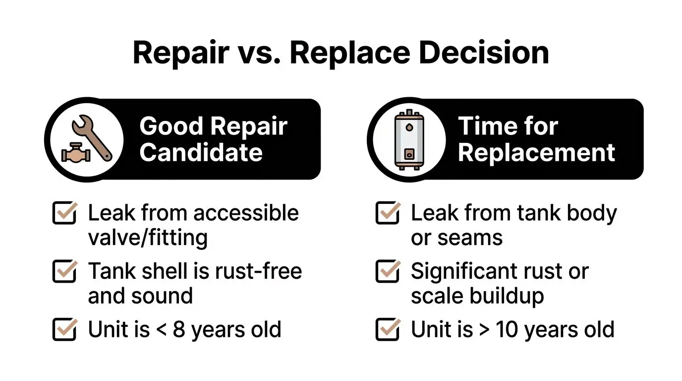 A repair vs replace decision guide for water heaters with criteria for repairs versus total replacement.